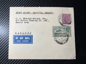 1933 India Airmail First Flight Cover FFC Calcutta to Karachi