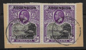 ASCENSION SG8 1922 3/= BLACK & VIOLET PAIR USED ON PIECE