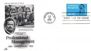 US FIRST DAY COVER THE WHARTON SCHOOL PROFESSIONAL MANAGEMENT SET OF 2 CACHETS