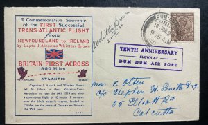 1929 Dum Dum India First Flight Cover FFC to Calcutta TransAtlantic Smith Signed