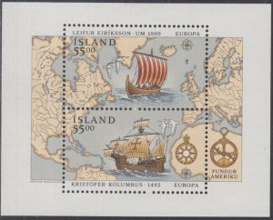 ICELAND # 751 MNH SOUVENIR SHEET EUROPA 1992  500th ANN DISCOVERY of AMERICA