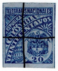 (I.B) Colombia Telegraphs : 20c Blue on Blue (1896)