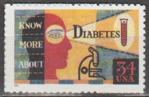 #3503, Single. Diabetes MNH, '.34 cent'