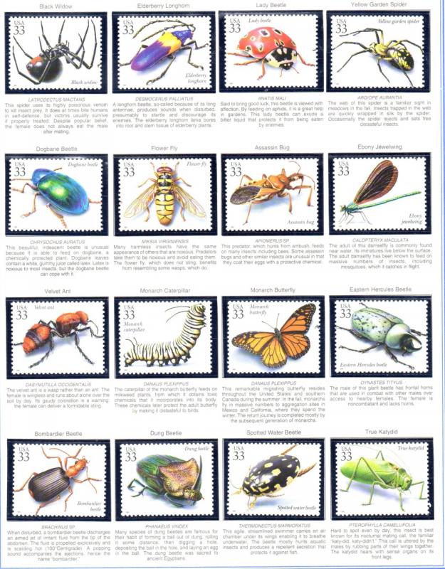 US Sc 3351a-t 1999 Insects & Spiders stamp set singles mint NH