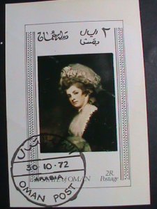 ​OMAN STAMP- 1972-WORLD FAMOUS   ART PAINTINGS CTO S/S SHEET VERY FINE