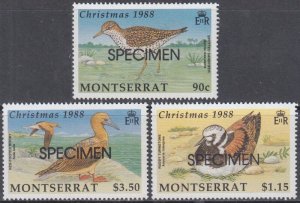 MONTSERRAT Sc # 703-5 CPL MNH SET of 3 OVERPRINTED SPECIMEN.  VARIOUS BIRDS