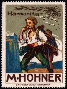 Vintage Germany Poster Stamp M. Hohner Harmonicas Unused No Gum