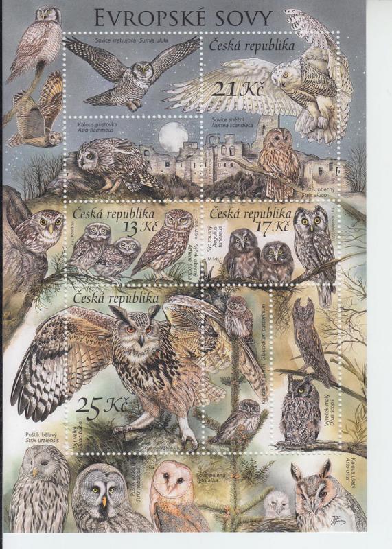 2015 Czech Republic Nature Owls MS4/labels  (Scott 3649) mnh