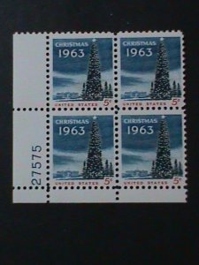 ​UNITED STATES-1963-SC#1240 CHRISTMAS-MNH-IMPRINT PLATE BLOCK-VF-61 YEARS OLD