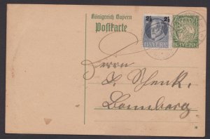 GERMANY BAVARIA - 1915 7.5pf POSTCARD WITH STAMP - USED