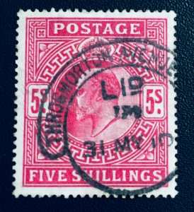 GB KEVII 1902-10 5/- Used THROGMORTON AVENUE postmark SG264 CV£220 GB3941