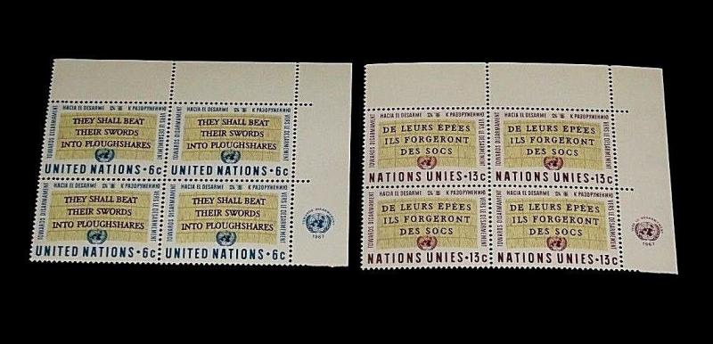 U.N. 1967,NEW YORK #177-178, GENERAL ASSEMBLY. MNH, INSC. BLKS/4, NICE! LQQK!