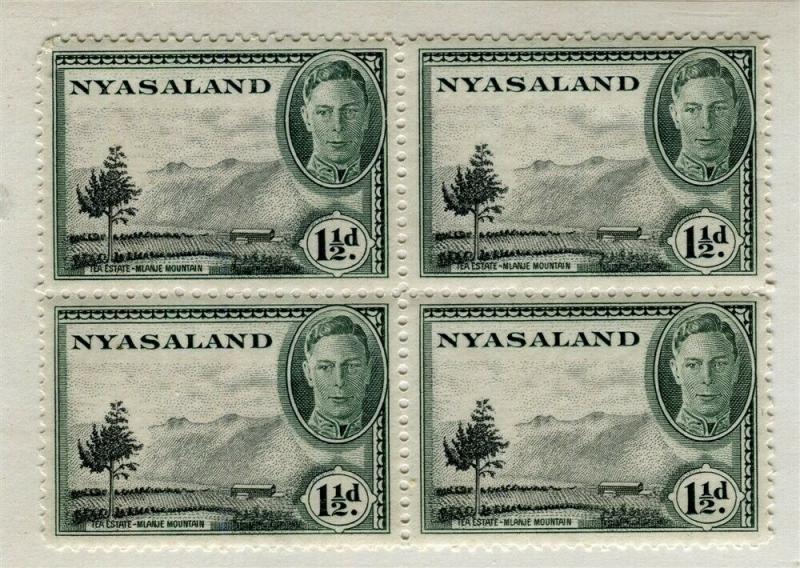 NYASALAND; 1938 early GVI issue fine Mint hinged 1.5d. Block