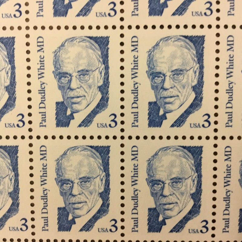 2170    Paul Dudley White, M.D.   MNH  3 Cent  Sheet of 100.  Issued in 1986.