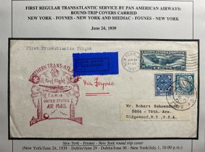 1939 New York USA First Trans Atlantic Flight Airmail Cover To Ireland