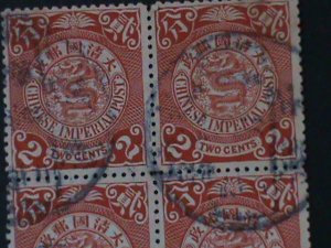 ​CHINA-1898-SC#100-QING DYNASTY-COIL DRAGON- BLOCK FANCY CANCEL-VF 126 YEARS OLD