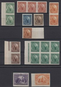 EL SALVADOR 1894 LIBERTY & COLUMBUS Sc 91 thru 103 MULTIPLS IMPERF PLATE PROOFS 