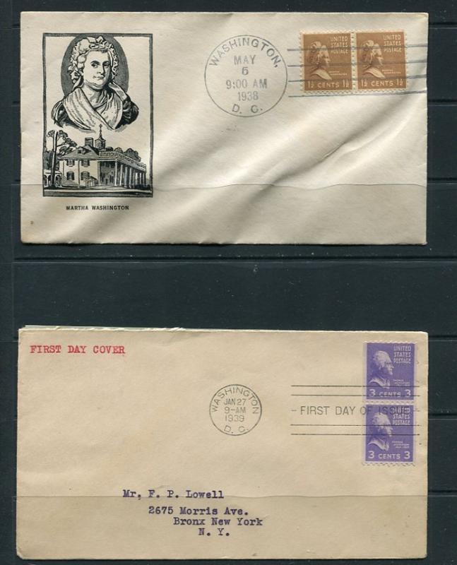 USA 1938/9 Cover Martha Washington  Thomas Jefferson Stamps in Pairs 5277