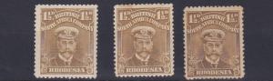 RHODESIA  1913  S G 197 - 199   3 X 1/2D VALUES  MH SOME TONING SG197 HAS CREASE