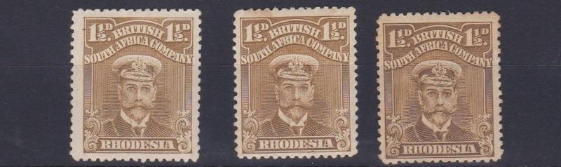 RHODESIA  1913  S G 197 - 199   3 X 1/2D VALUES  MH SOME TONING SG197 HAS CREASE