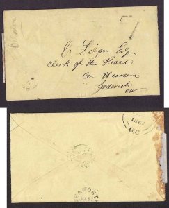 Canada-Covers #3753b-stampless-rated 7[black]-Huron Cnty-Belmore,CW single