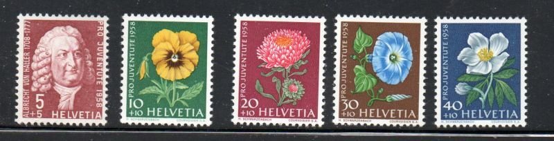 Switzerland Sc B277-81 1958 Pro Juventute Flowers stamp set mint NH