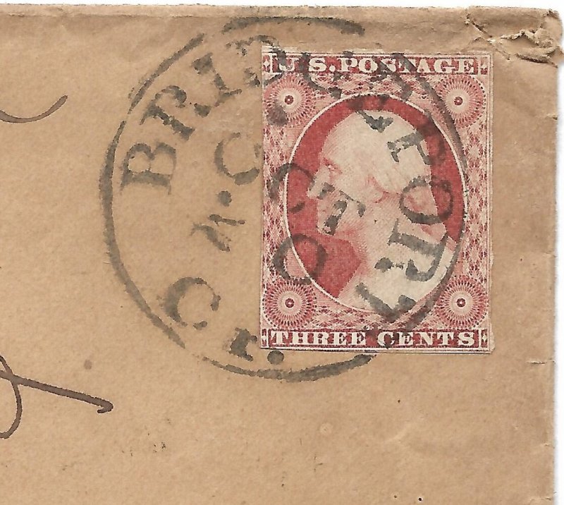 Doyle's_Stamps: 1852 Connecticut Postal Cover w/Scott #10A & Background!