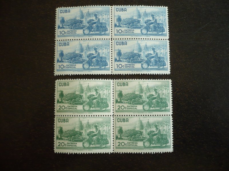 Stamps - Cuba - Scott# E24-E25 - Mint Hinged Set of 2 Stamps in Blocks of 4