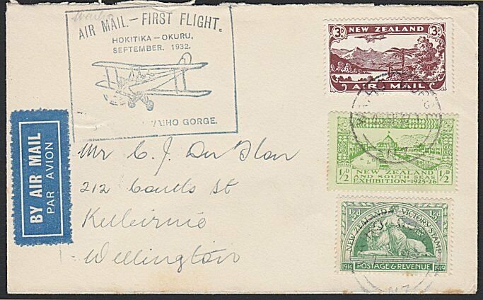 NEW ZEALAND 1932 first flight cover Waiho Gorge to Hokitika.................H601