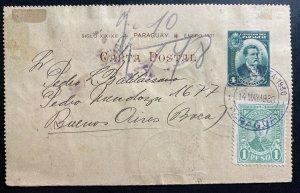 1930 Asuncion Paraguay Stationery Postcard cover to Buenos Aires Argentina