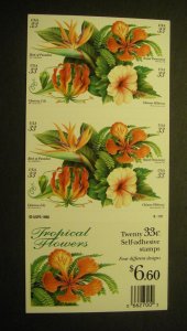 Scott 3313b, 33c Tropical Flowers, Pane of 20, #S22222, MNH Booklet Beauty
