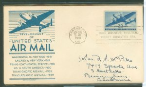 US C30 Airmail Anderson 1st day cachet addressed Lt. gum stains