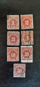 US Scott # J 80-J86; 7 used Postage Due stamps from 1931; F/VF centering.