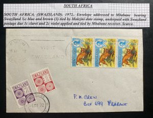 1972 Makzini Swaziland Postage Due Cover To Mbabane
