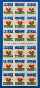 Scott 2813 LOVE: HEART SUNRISE ATM Booklet Pane of 18 US 29¢ Stamps MNH 1994