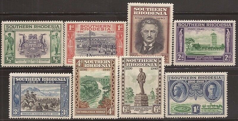 Southern Rhodesia - 1940 Founding Anniversary - 8 Stamp Set MH - Scott #56-63