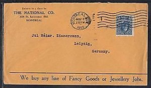 Canada Scott 111 - Nov 7, 1912 Montreal, QC Cover to Germany