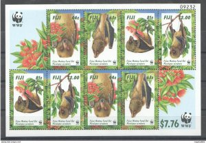 P0958 Fiji Wwf Fauna Wild Animals Bats #812-815 Kb Mnh