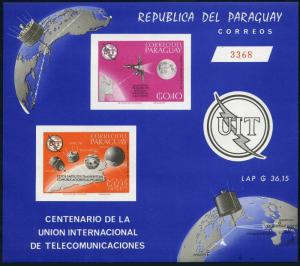 Paraguay 900a perf,imperf,MNH.Michel Bl.73-74. ITU-100,1965.Satellites.Olympic.