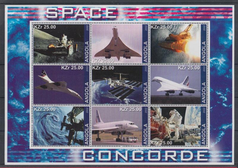 XG-Z230 ANGOLA IND - Concorde, 2002 Space, Aviation MNH Sheet