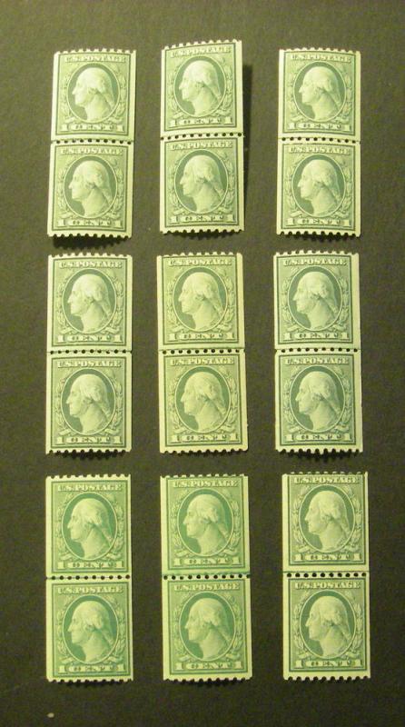 Scott 486, 1c Washington vert coil, MNH LINE PAIR, Nice