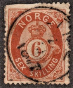 Norway (1875)  - Scott # 20,    Used   Missing Perfs.
