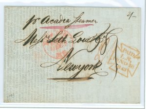 Great Britain  London 18 Nov 1843 stampless cover to New York City by Arcadia Steamer via Boston.  Boston ship CDS 7 Dec 1843.