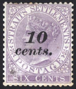 Malaya Straits Settlements 1880 10co6c Lilac 2ndPRINT SG44 Sc33 LMM Cat£75($104