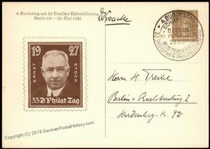 Germany 1927 33rd Philatelistentag Private Ganzsachen Postal Card Cover Us 68469