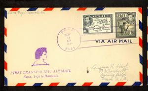 FIJI FFC 1941 First Flight Cover Suva to HONOLULU HAWAII