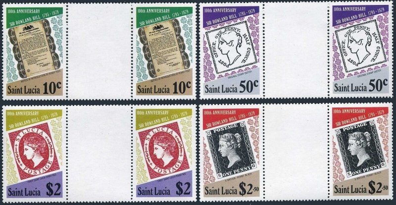 St Lucia 478-481 gutter, MNH. Michel 467-470. Sir Rowland Hill, 1979. Stamps.