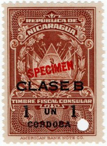 (I.B) Nicaragua Revenue : Consular Service 1C (ABN Specimen)