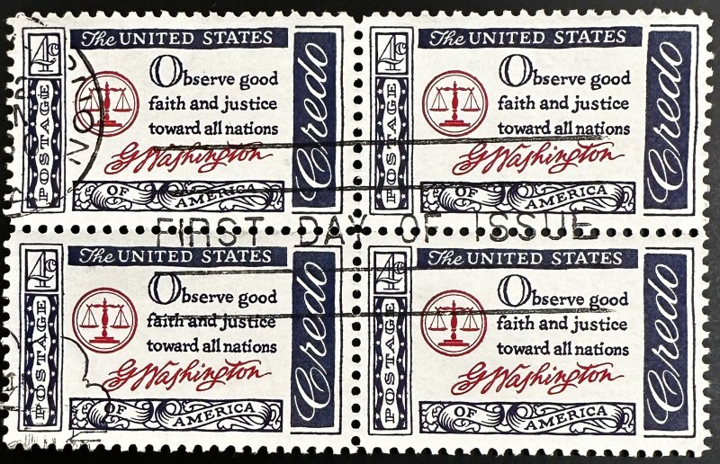 US #1139 Used VF Block of 4 w/First Day Cancel - 4c Observe Good... 1960 [BB242]