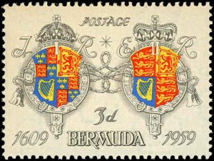 BERMUDA Sc 170 VF/MNH - 1959 3p Arms of James I & Elizabeth II